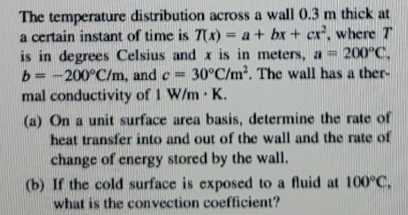 Solved The temperature distribution across a wall 0.3 m | Chegg.com