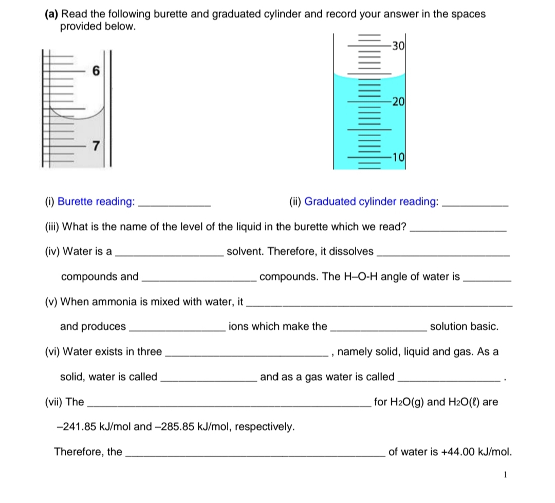 Solved (a) Read the following burette and graduated cylinder