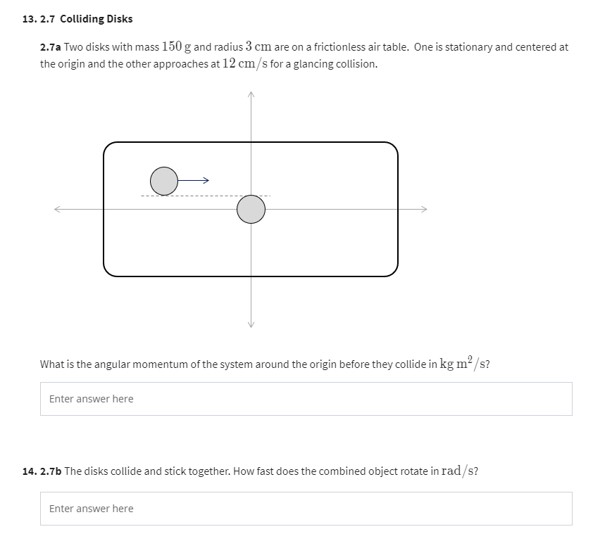 Solved Two Disks With Mass 150g And Radius 3cm Are On A | Chegg.com