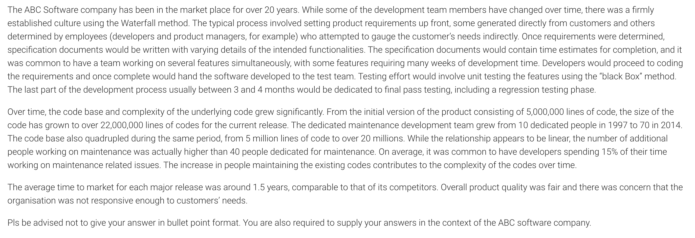 Solved The ABC Software company has been in the market place | Chegg.com