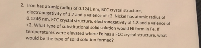 Solved 2. Iron has atomic radius of 0.1241 nm, BCC crystal | Chegg.com