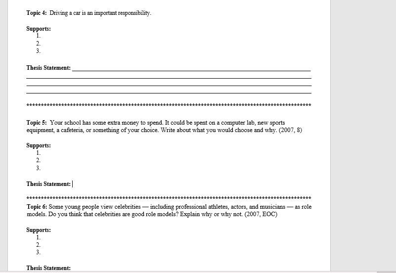 Exercise Directions Create A Thesis Statement Based Chegg Com