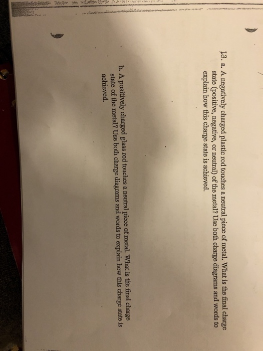 Solved 13. a. A negatively charged plastic rod touches a