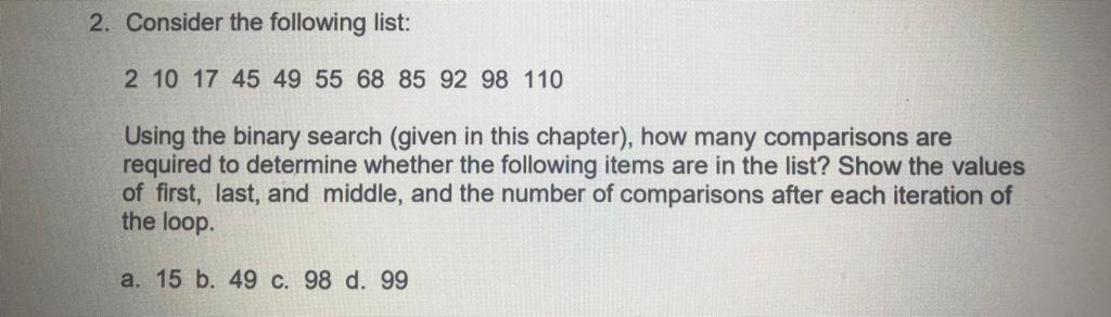 Solved Java Programming Consider the following list: 2 10 17 | Chegg.com