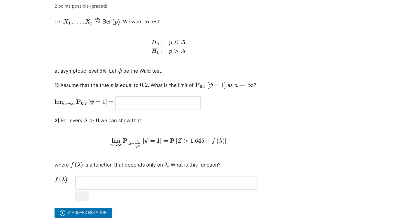 Solved 2 Points Possible (graded) Let X1,...,x, Vid Ber(n). | Chegg.com