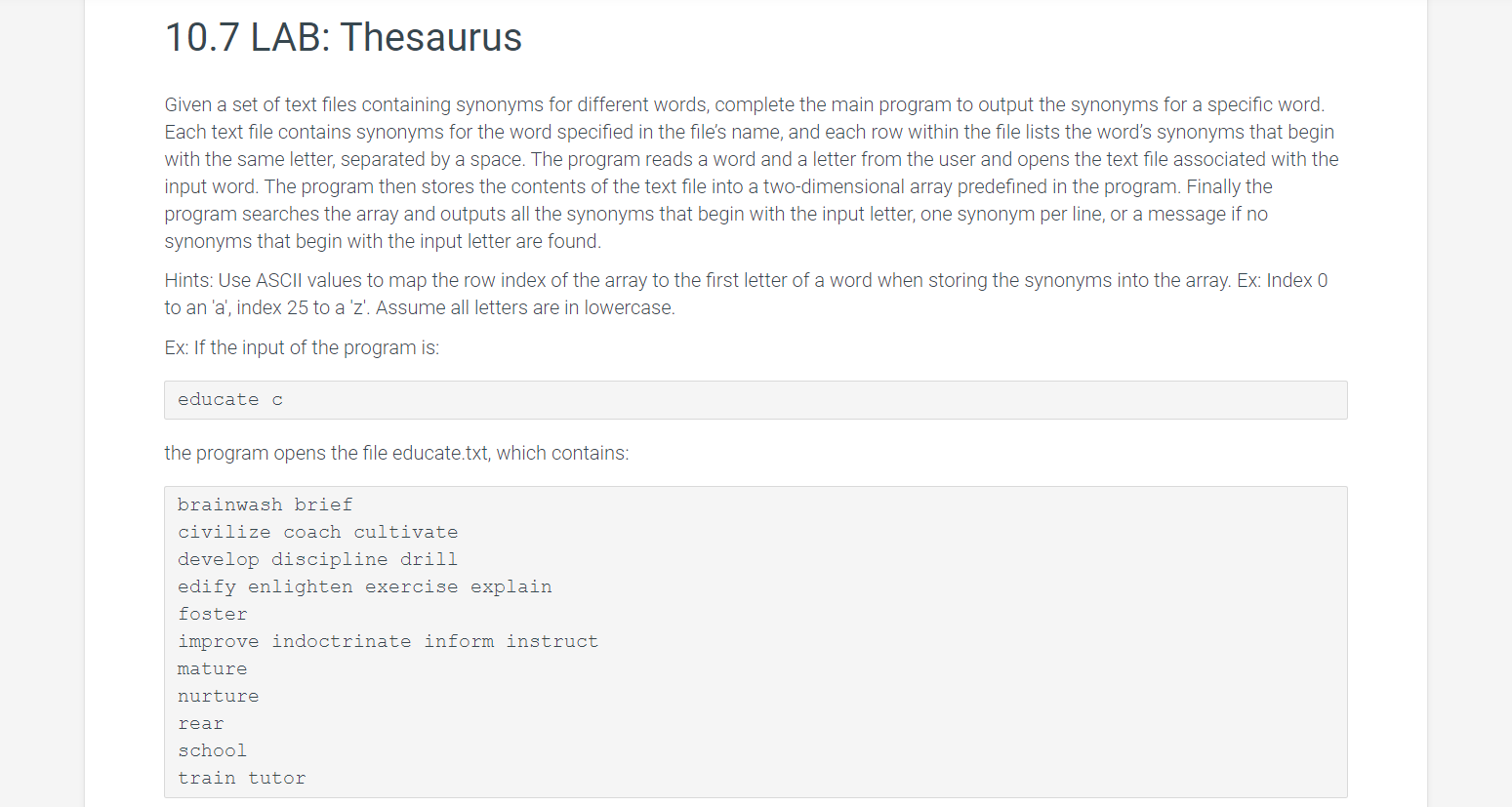 Solved 10./ LAB: I hesaurus Given a set of text files | Chegg.com