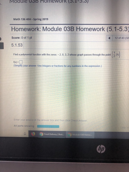 Solved Module 03B Homework (5.1-.S) Math 136 40H-Spring 2019 | Chegg.com