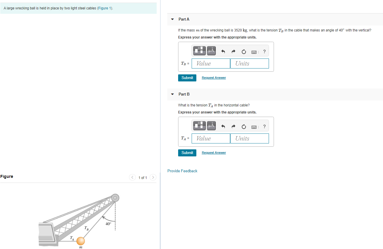 Solved A large wrecking ball is held in place by two light | Chegg.com