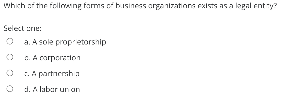 Solved Which Of The Following Forms Of Business | Chegg.com