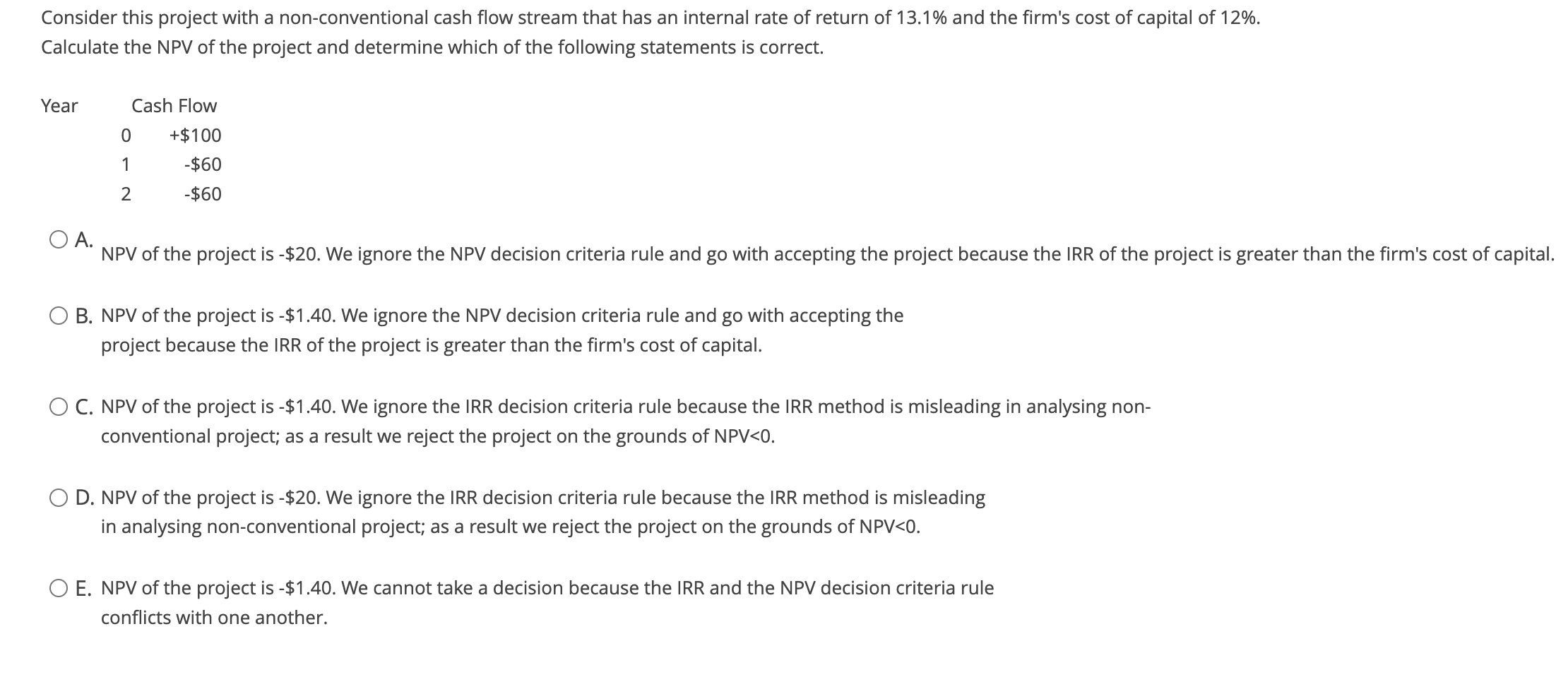 Solved Consider this project with a nonconventional cash