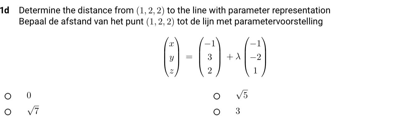 Solved 1d Determine the distance from (1, 2, 2) to the line | Chegg.com