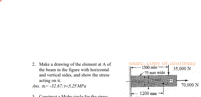 Solved 2. Make a drawing of the element at A of the beam in | Chegg.com