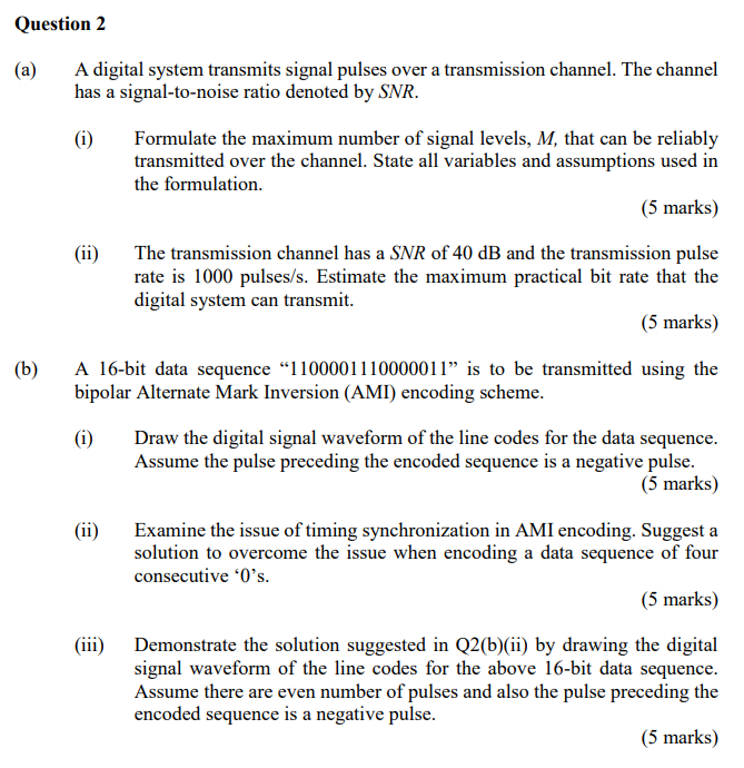 Solved Question 2 A) A Digital System Transmits Signal | Chegg.com