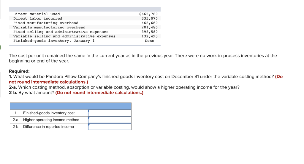 Solved Direct material used Direct labor incurred Fixed