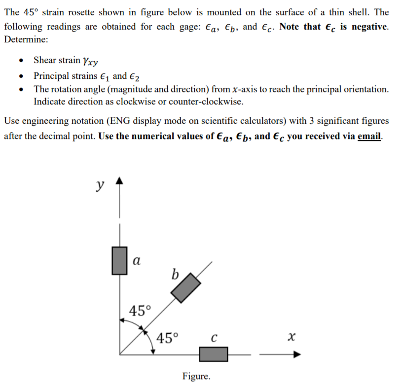 Solved The 45° strain rosette shown in figure below is | Chegg.com
