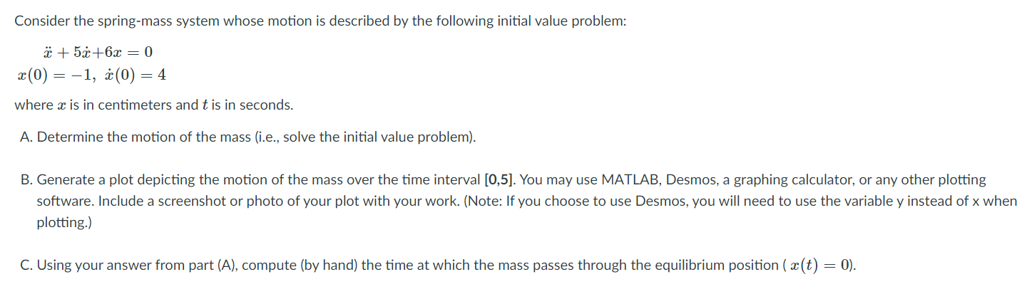 Solved Consider the spring-mass system whose motion is | Chegg.com