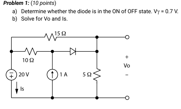 Solved Problem 1: (10 points) a) Determine whether the diode | Chegg.com