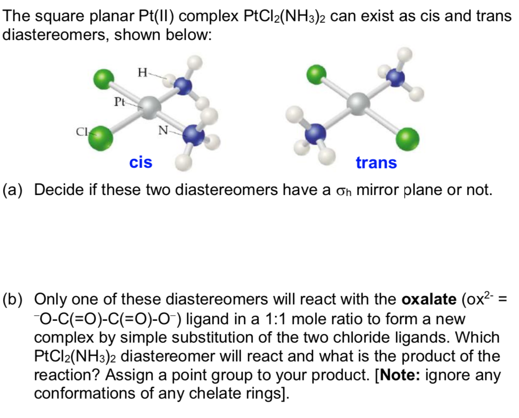 Solved The square planar Pt(II) complex PtCl2(NH3)2 can | Chegg.com