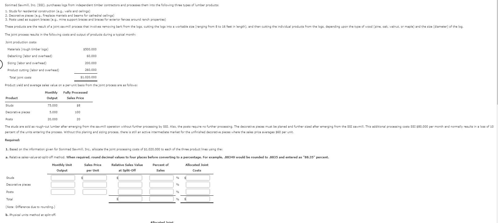 Solved Sonimad Sawmill, Inc. (SSI), purchases logs from | Chegg.com