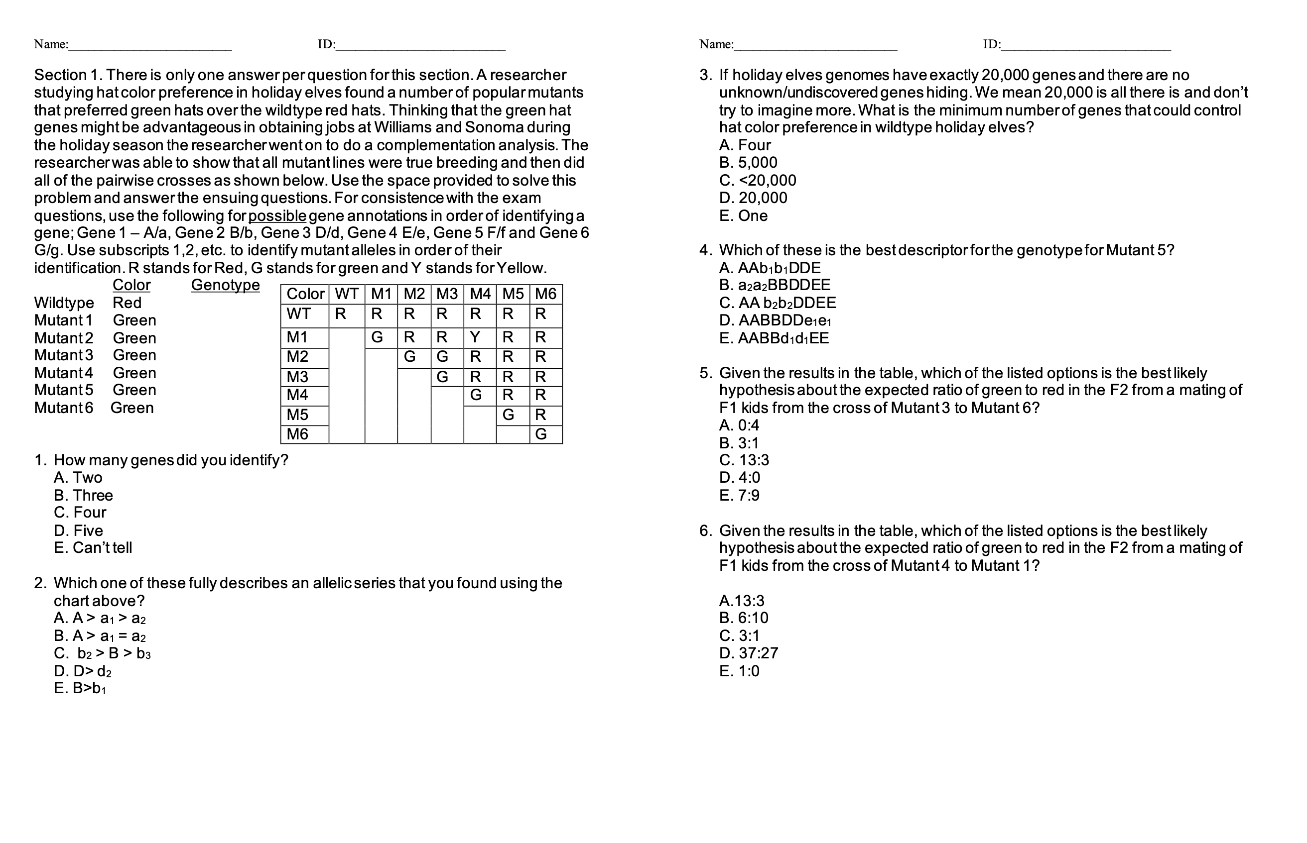 Solved Section 1. There Is Only One Answer Per Question For | Chegg.com