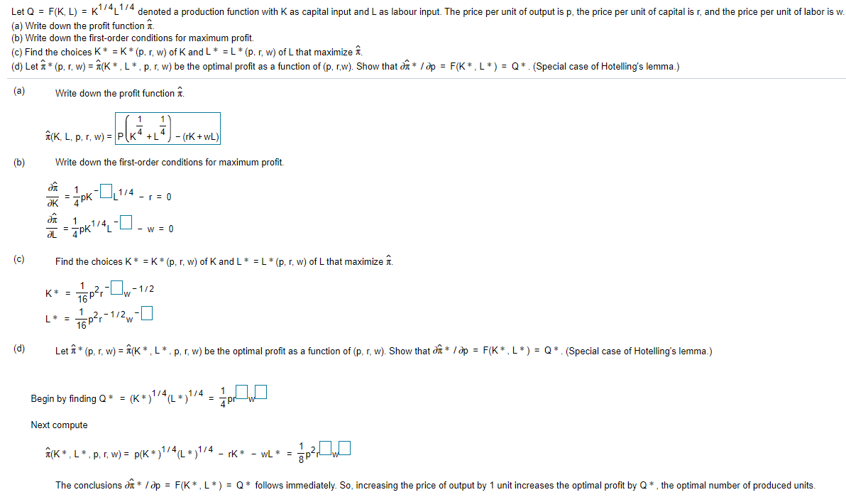 Solved Let Q F K L K1 4 1 4 Denoted A Production Fu Chegg Com