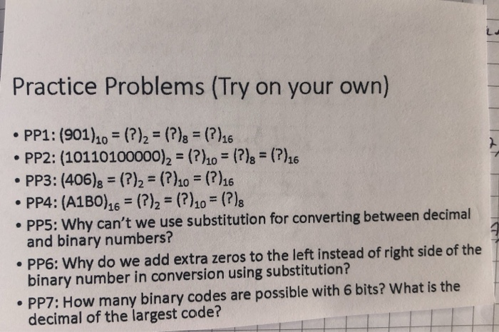 Solved Practice Problems (Try on your own) .PP1: (901)10 | Chegg.com