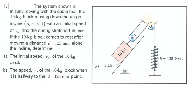 Solved 1. The system shown is initially moving with the | Chegg.com