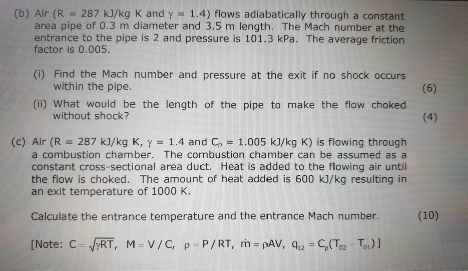 Solved (b) Air (R 287 kJ/kg K and y 1.4) flows adiabatically | Chegg.com