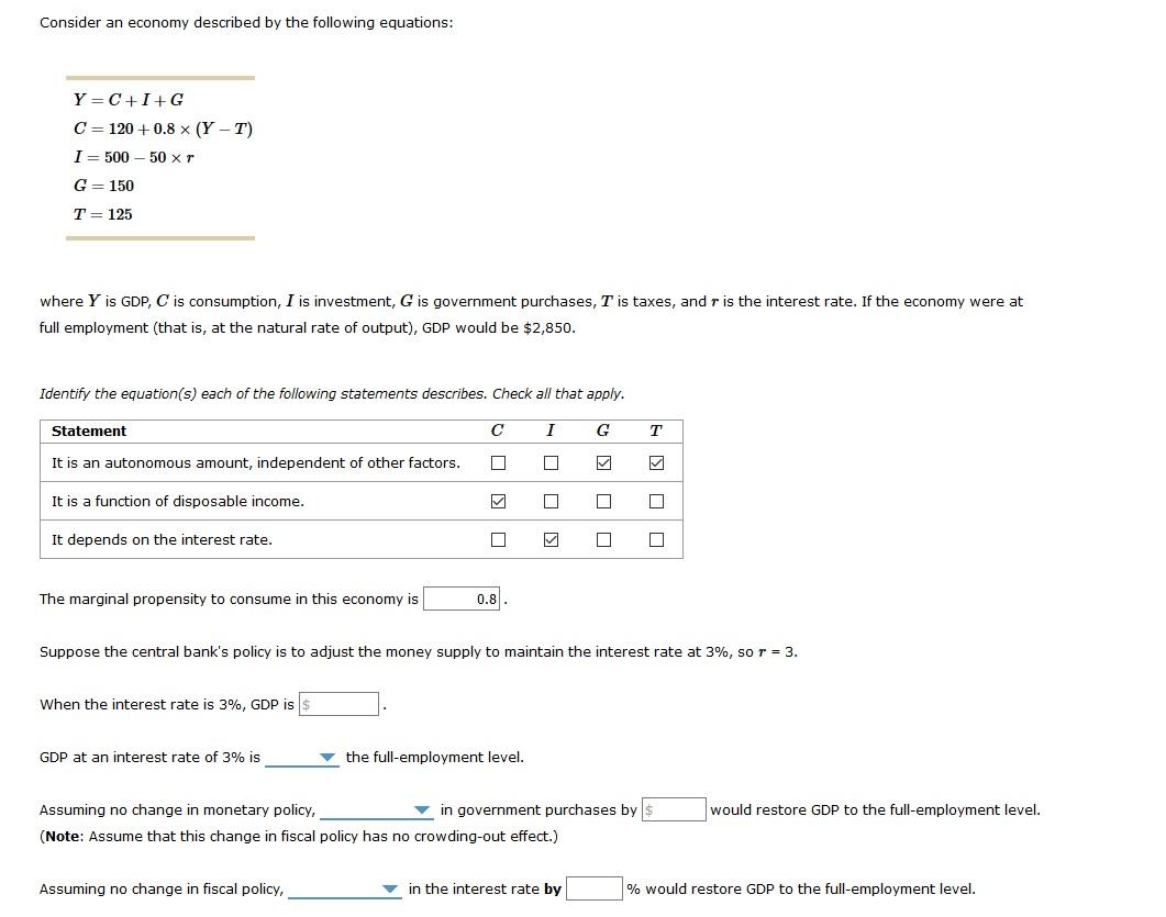 Solved Consider An Economy Described By The Following 