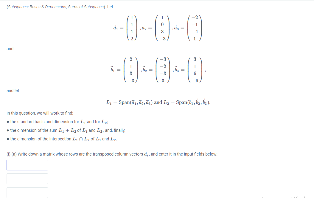 Solved (Subspaces: Bases \& Dimensions, Sums Of Subspaces). | Chegg.com