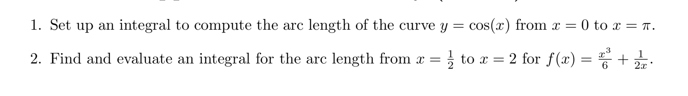 Solved 1. Set up an integral to compute the arc length of | Chegg.com