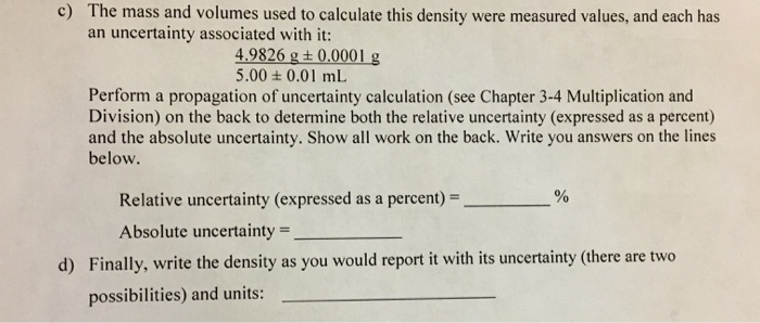 Solved The mass and volumes used to calculate this density | Chegg.com
