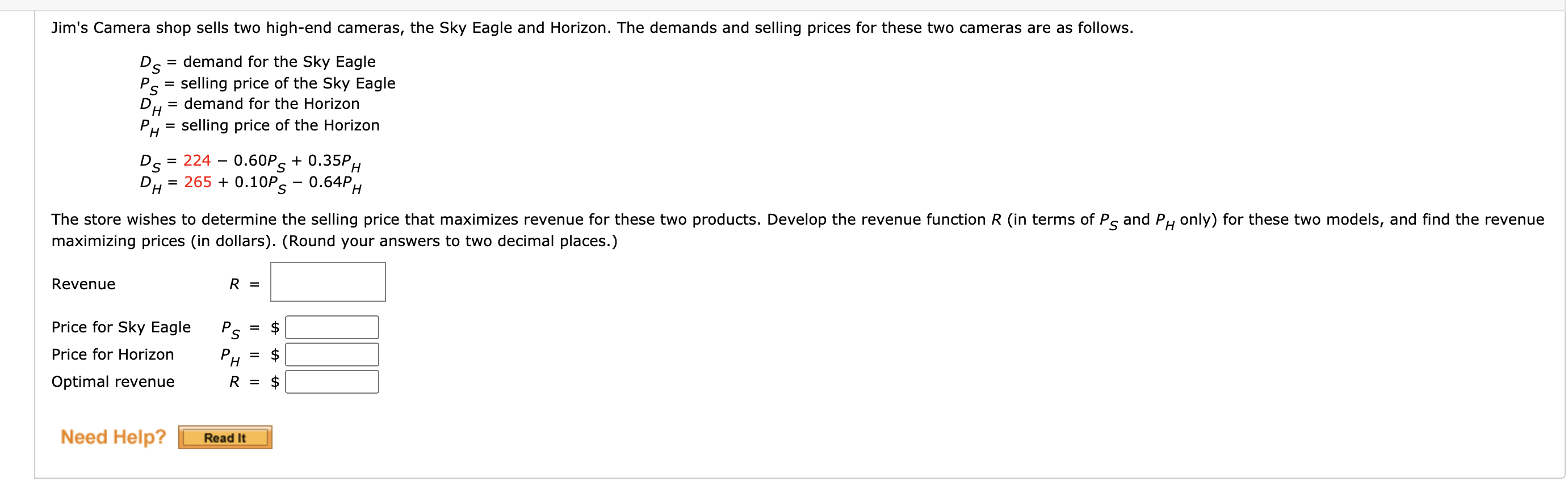 Solved Jim's Camera shop sells two high-end cameras, the Sky | Chegg.com