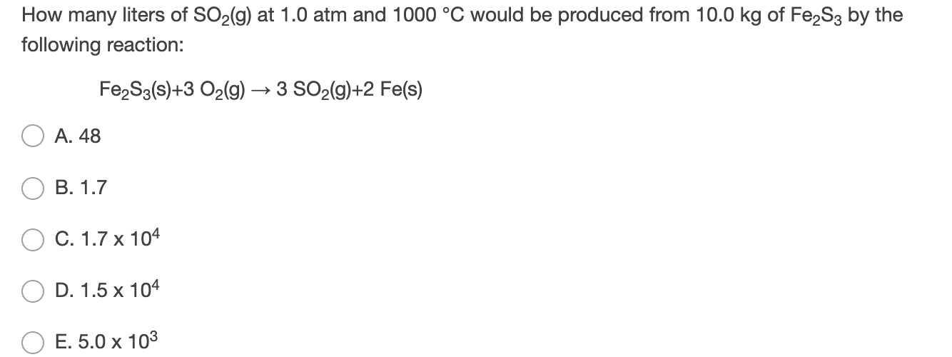 Solved How Many Liters Of So2 G At 1 0 Atm And 1000 C Wo Chegg Com