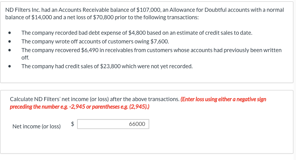 Solved Nd Filters Inc Had An Accounts Receivable Balance Chegg Com