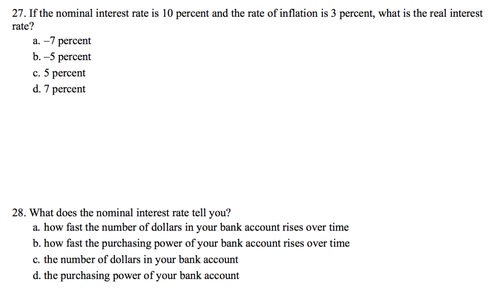 Solved 27. If the nominal interest rate is 10 percent and