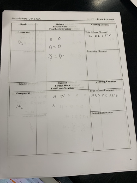 Solved: Worksheet 9a (Gen Chem) Lewis Structures Specie Sk... | Chegg.com
