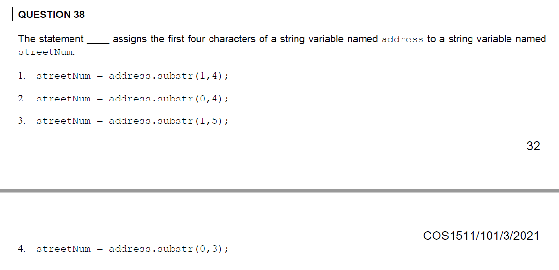 Solved QUESTION 36 The statement removes the first two | Chegg.com