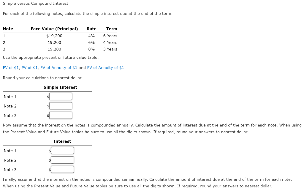 Solved Simple versus Compound Interest For each of the | Chegg.com