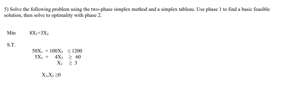 Solved 5) Solve The Following Problem Using The Two-phase | Chegg.com