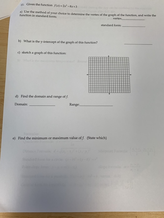 Solved 11. Given the function f(x) = 2x-8x+3 a) Use the | Chegg.com