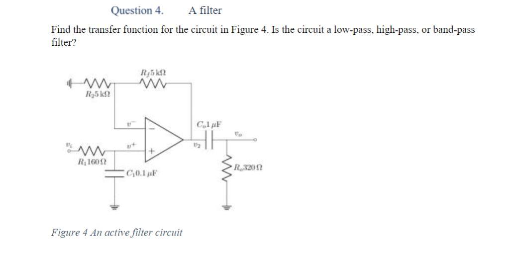 Solved Question 4. A filter Find the transfer function for | Chegg.com