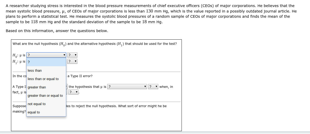 Solved A researcher studying stress is interested in the | Chegg.com