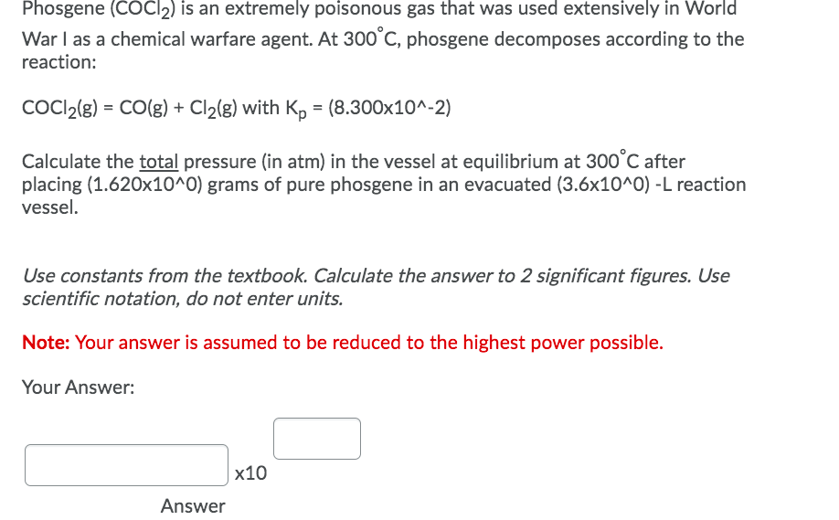 Solved Phosgene (CoCl2) is an extremely poisonous gas that