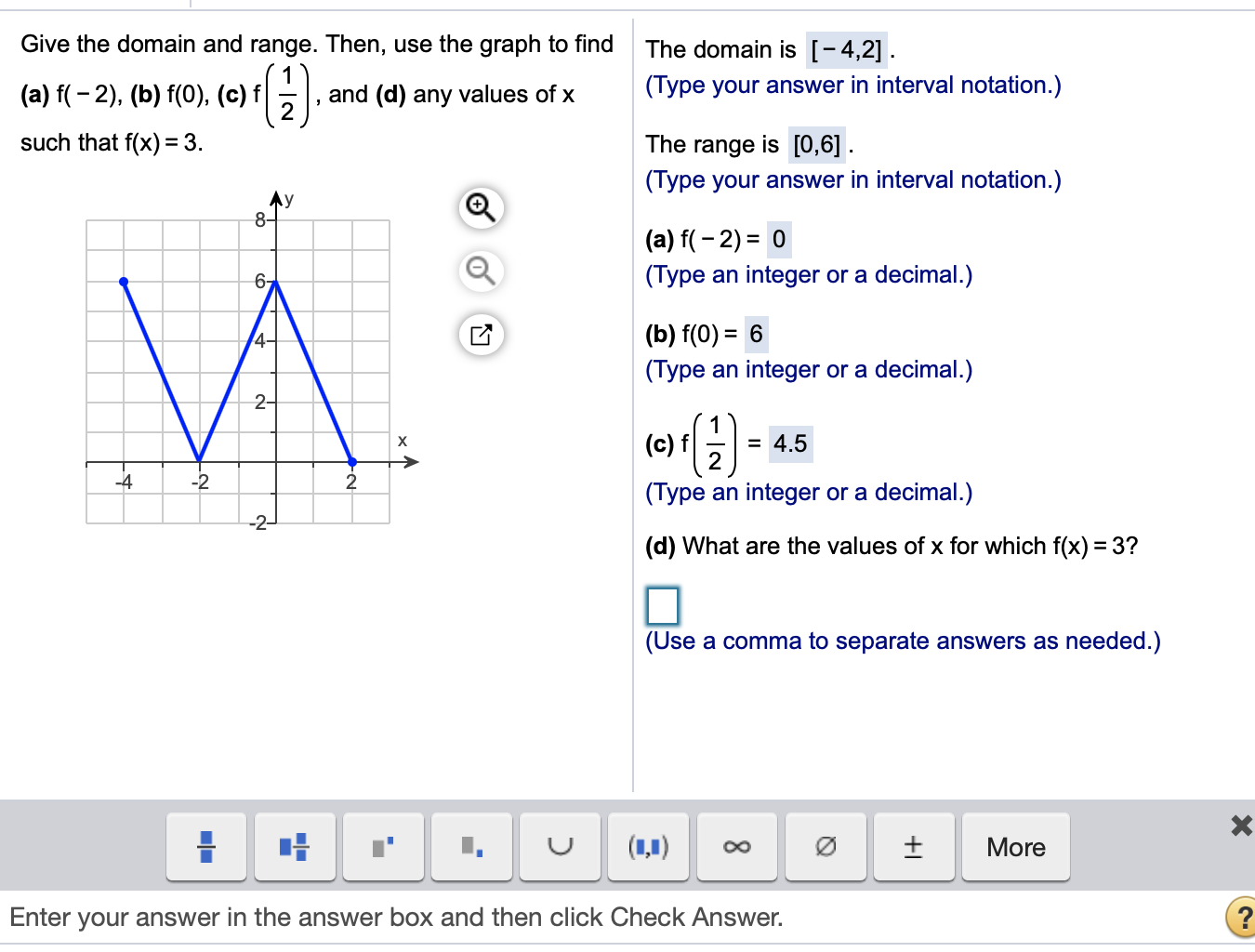 Solved Give the domain and range. Then, use the graph to | Chegg.com