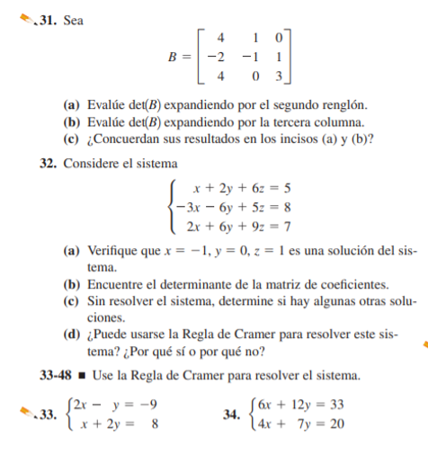 Solved 1 0 31. Sea 4 B = -2 -1 1 0 3 (a) Evalúe Det(B) | Chegg.com