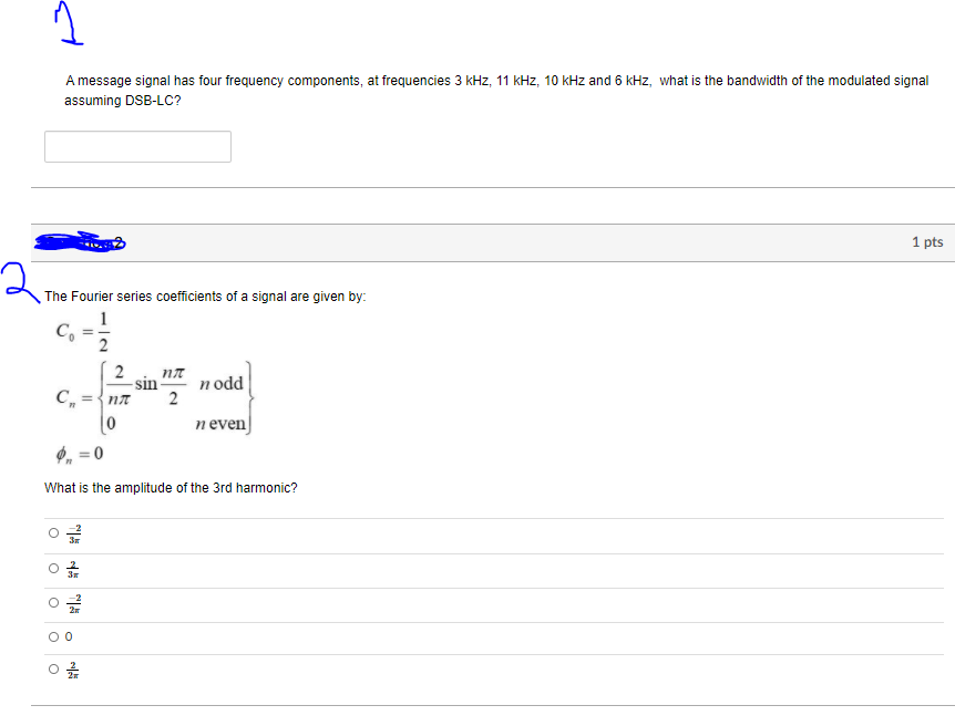 Solved A message signal has four frequency components, at | Chegg.com