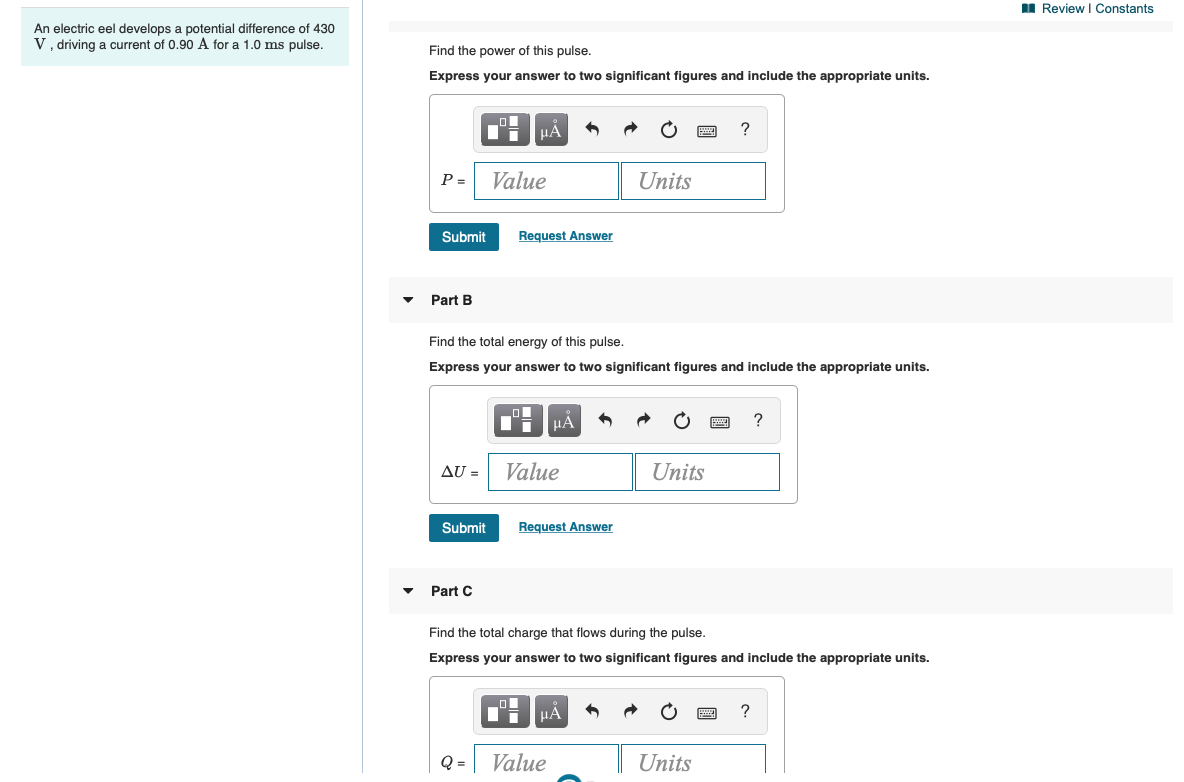 Solved Review Constants An electric eel develops a potential