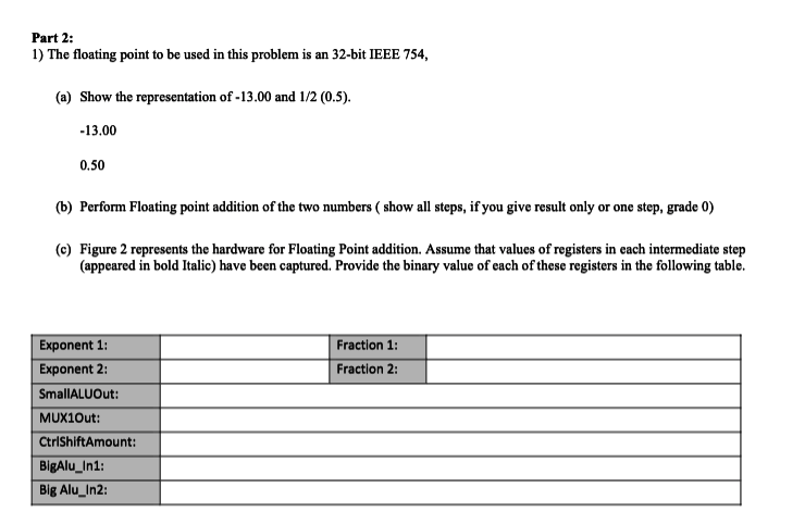 Solved Part 2: 1) The floating point to be used in this | Chegg.com