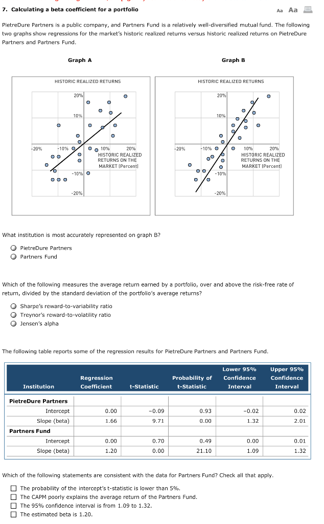 Solved 7. Calculating a beta coefficient for a portfolio Aa | Chegg.com